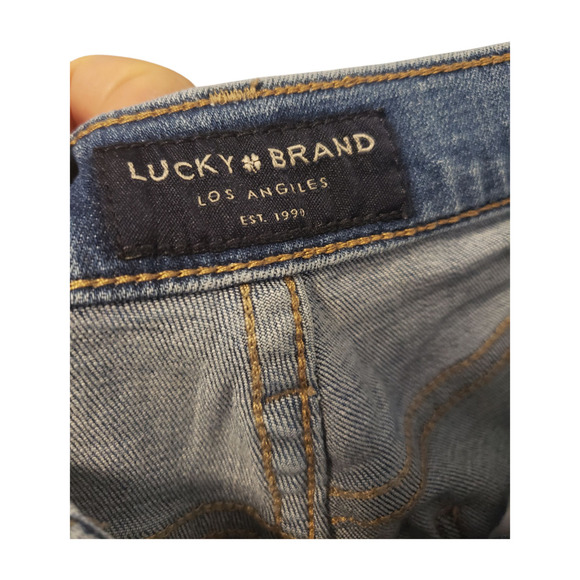 Lucky Brand Jeans Womens 10/30 Blue Button Fly Distressed Raw Hem Frayed Ankle - Picture 9 of 16